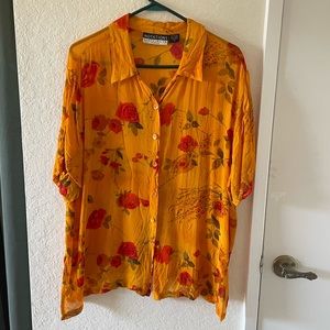 Romantic floral button-down sheer blouse